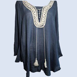 Women's Valerie Stevens Light and Airy Feminine Navy Tunic XL